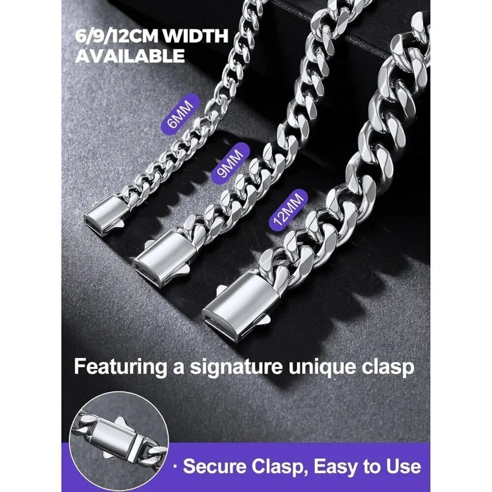 Men's 9MM Width-Steel Stainless Steel Miami Cuban Curb Link Chain Necklace